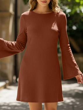 Brown Textured Open Back Bow Dress Brown Textured Open Back Bow Dress