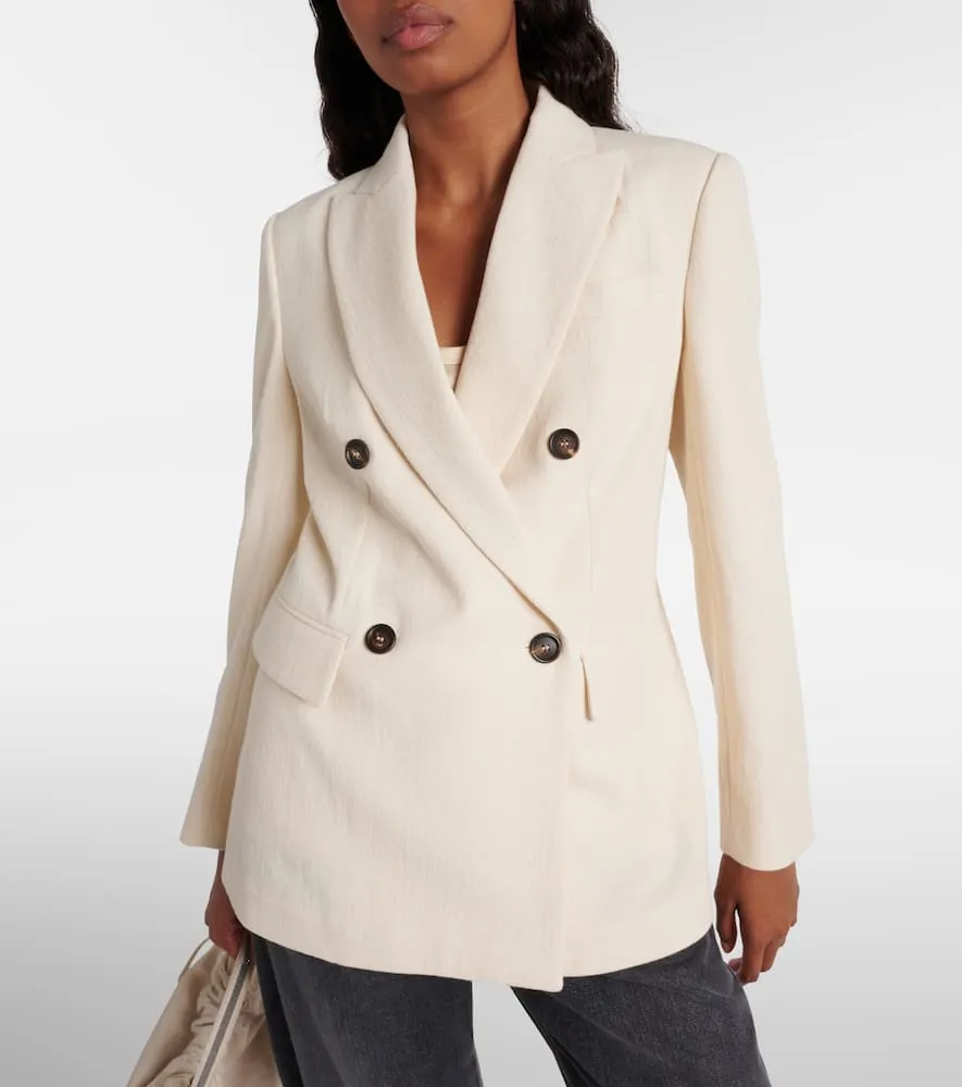 Brunello Cucinelli Double-breasted cotton and wool-blend blazer