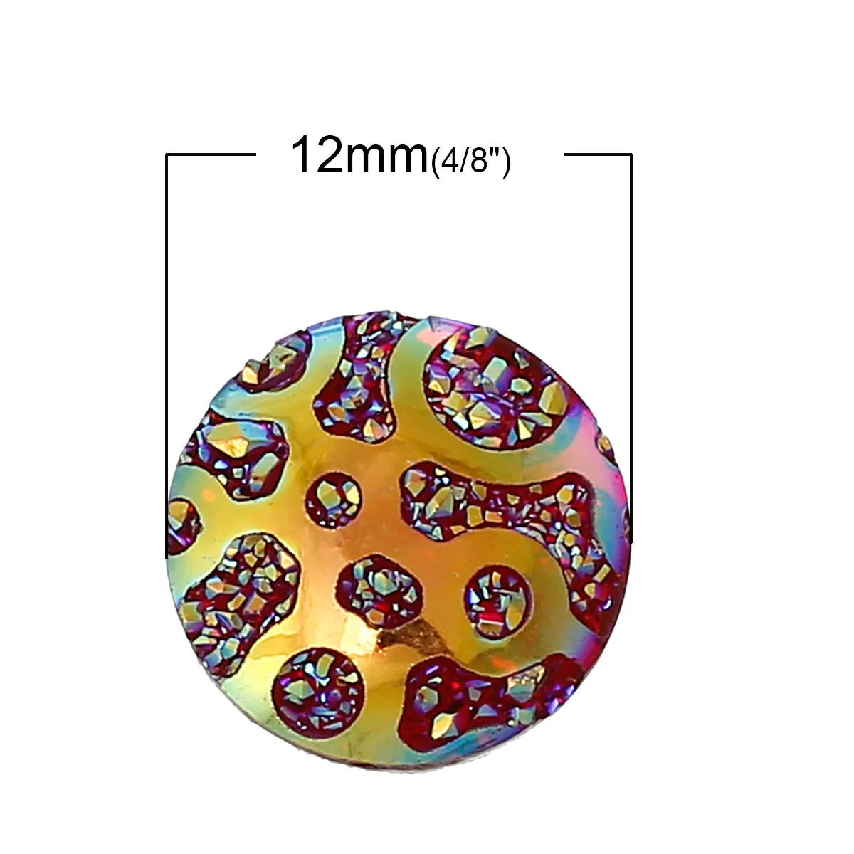 BULK 200 Round Resin Druzy Cabochons, Rainbow AB Metallic Frosted, 12mm  cab0265b
