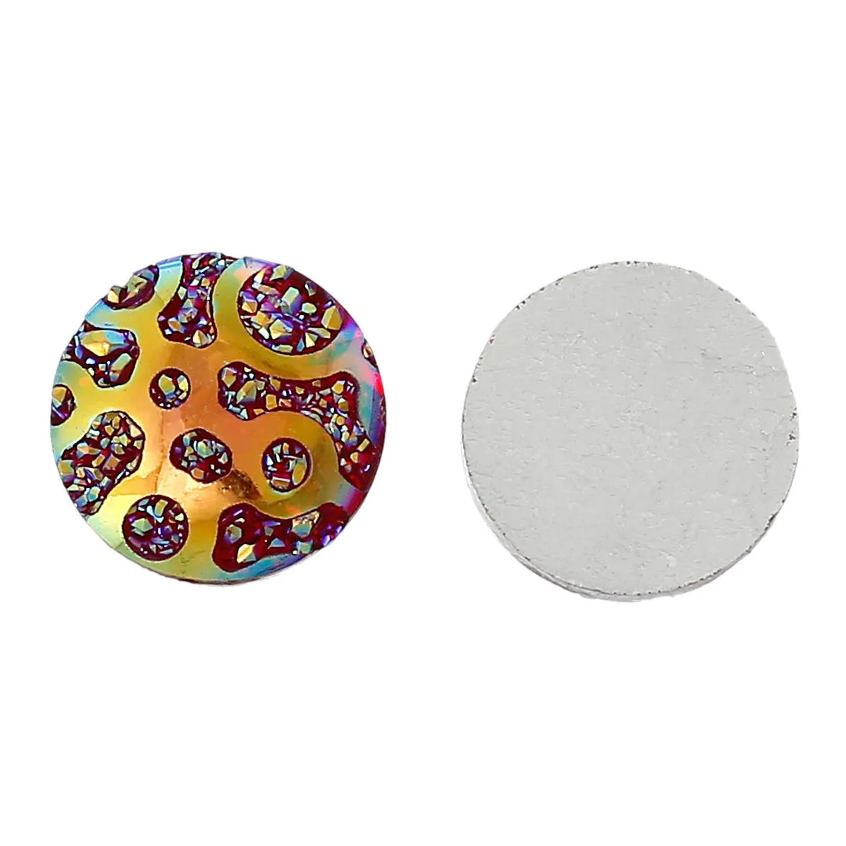 BULK 200 Round Resin Druzy Cabochons, Rainbow AB Metallic Frosted, 12mm  cab0265b