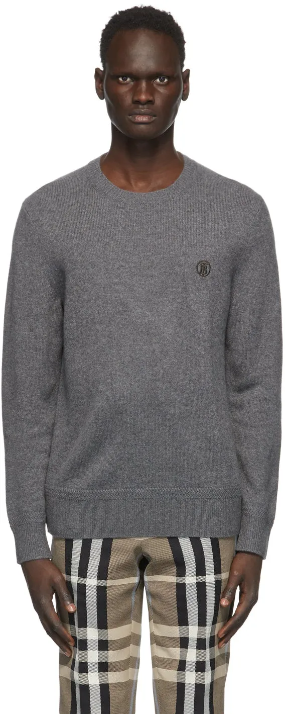 Burberry Grey Cashmere Monogram Motif Sweater