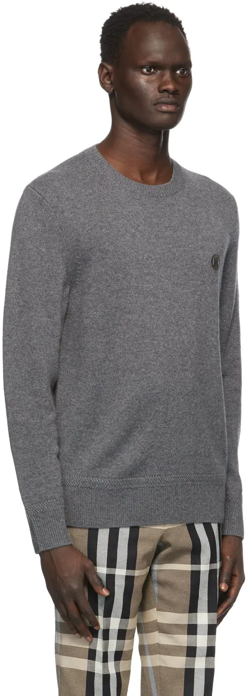 Burberry Grey Cashmere Monogram Motif Sweater
