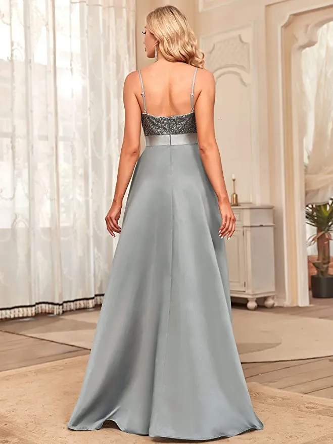 Burgundy Women's V-Neck A-line High-Low Party Dress Long Evening Dress - Ever Pretty