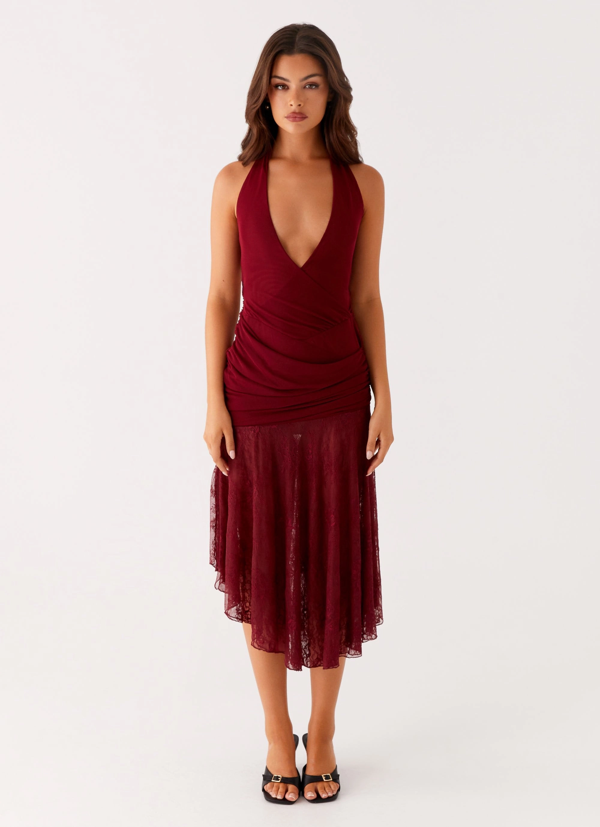 Burnout Midi Dress - Maroon