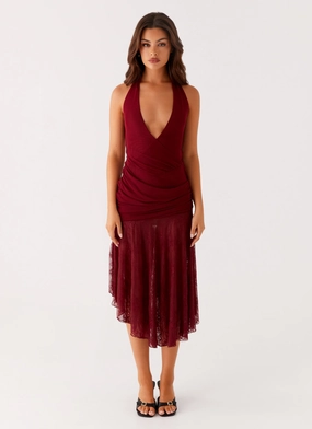 Burnout Midi Dress - Maroon Burnout Midi Dress - Maroon