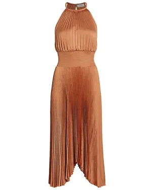 Burnt Terracotta Renzo II Pleated Midi Dress