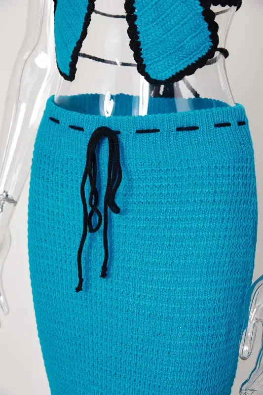 Butterfly Tassel High Waist Crochet Maxi Skirt Set
