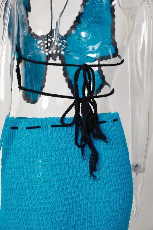 Butterfly Tassel High Waist Crochet Maxi Skirt Set