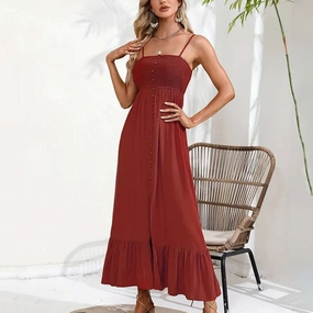 BUTTONS ADORN A SLIT HALTER DRESS_CWDMD1719 BUTTONS ADORN A SLIT HALTER DRESS_CWDMD1719