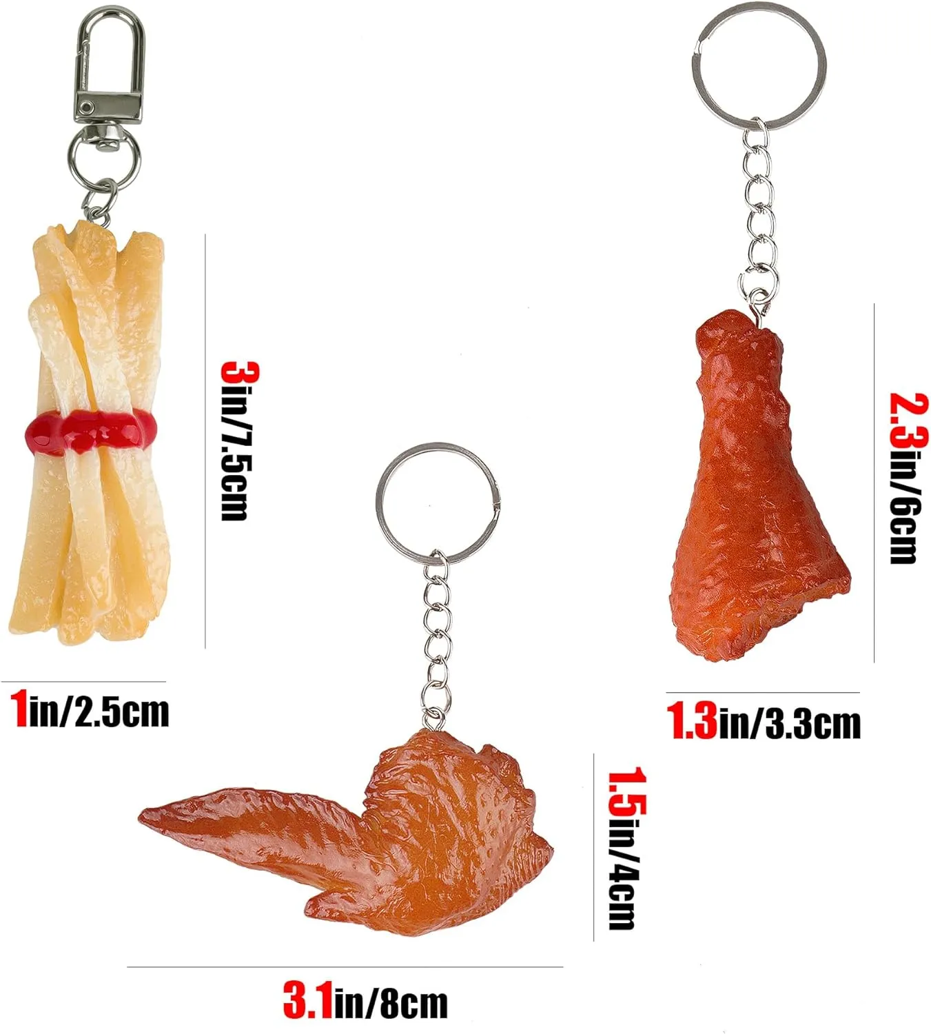 CAIRIIAC Gift Key Chain, Chicken Leg Key Chain, Chicken Wing Chain, Chicken Nuggets Keychains, Originality Keyrings (4 Pcs)