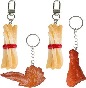 CAIRIIAC Gift Key Chain, Chicken Leg Key Chain, Chicken Wing Chain, Chicken Nuggets Keychains, Originality Keyrings (4 Pcs)