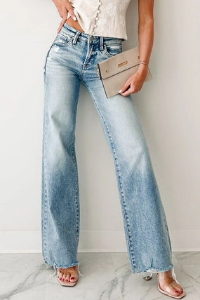 Calgary Mid Rise Wide Leg Risen Tummy Control Jeans (Light) Calgary Mid Rise Wide Leg Risen Tummy Control Jeans (Light)