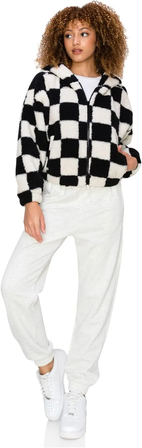 Cali1850 Women's Printed Faux Sherling Cropped Hoodie Outerwear Winter Coat Jacket