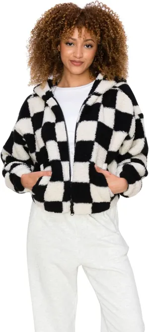 Cali1850 Women's Printed Faux Sherling Cropped Hoodie Outerwear Winter Coat Jacket