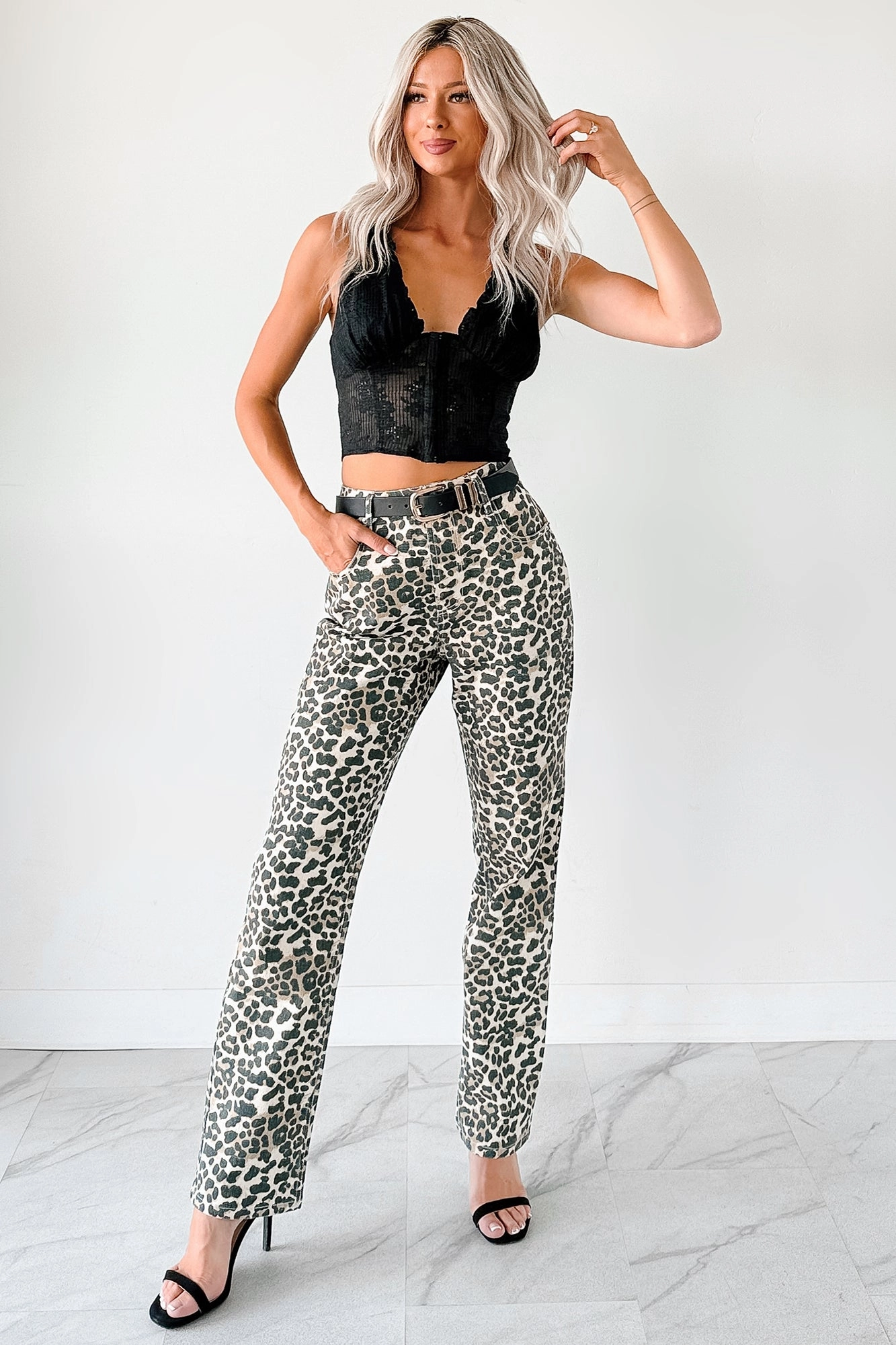 Calista High Rise Straight Leg Saige Denim Jeans (Leopard)