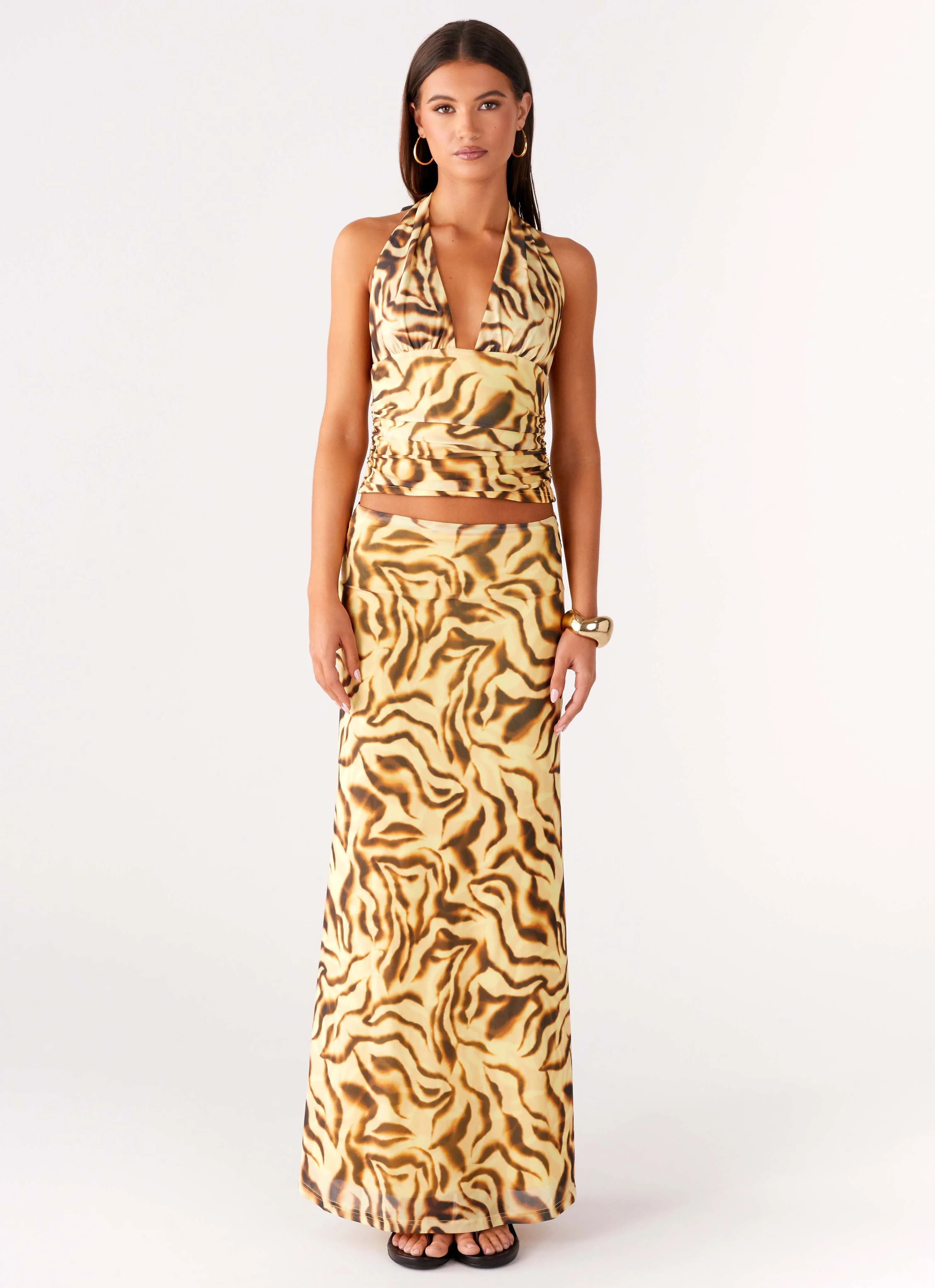 Call Me Low Rise Maxi Skirt - Yellow Zebra