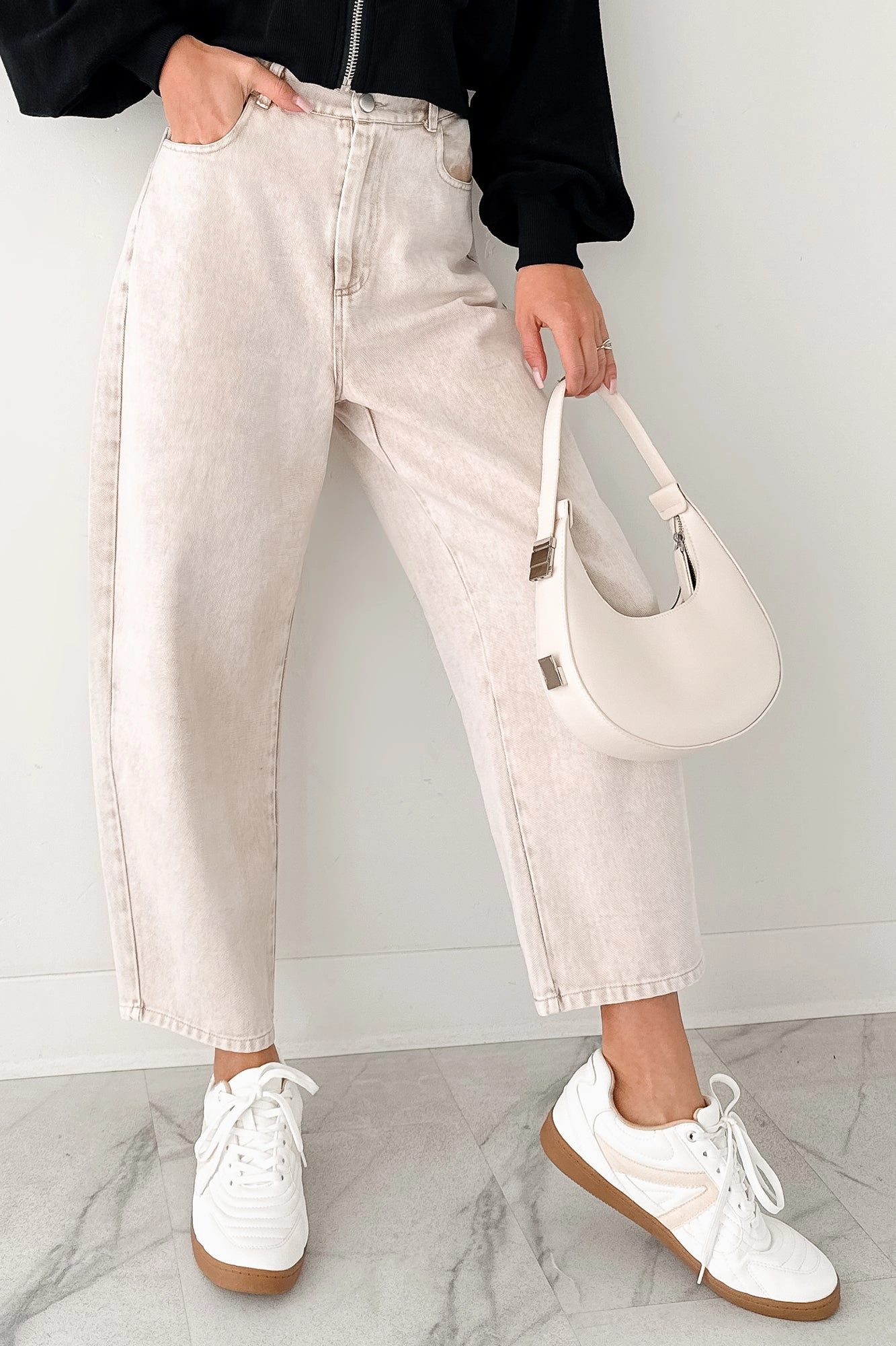 Calloway High Rise Barrel Jeans (Washed Ecru)