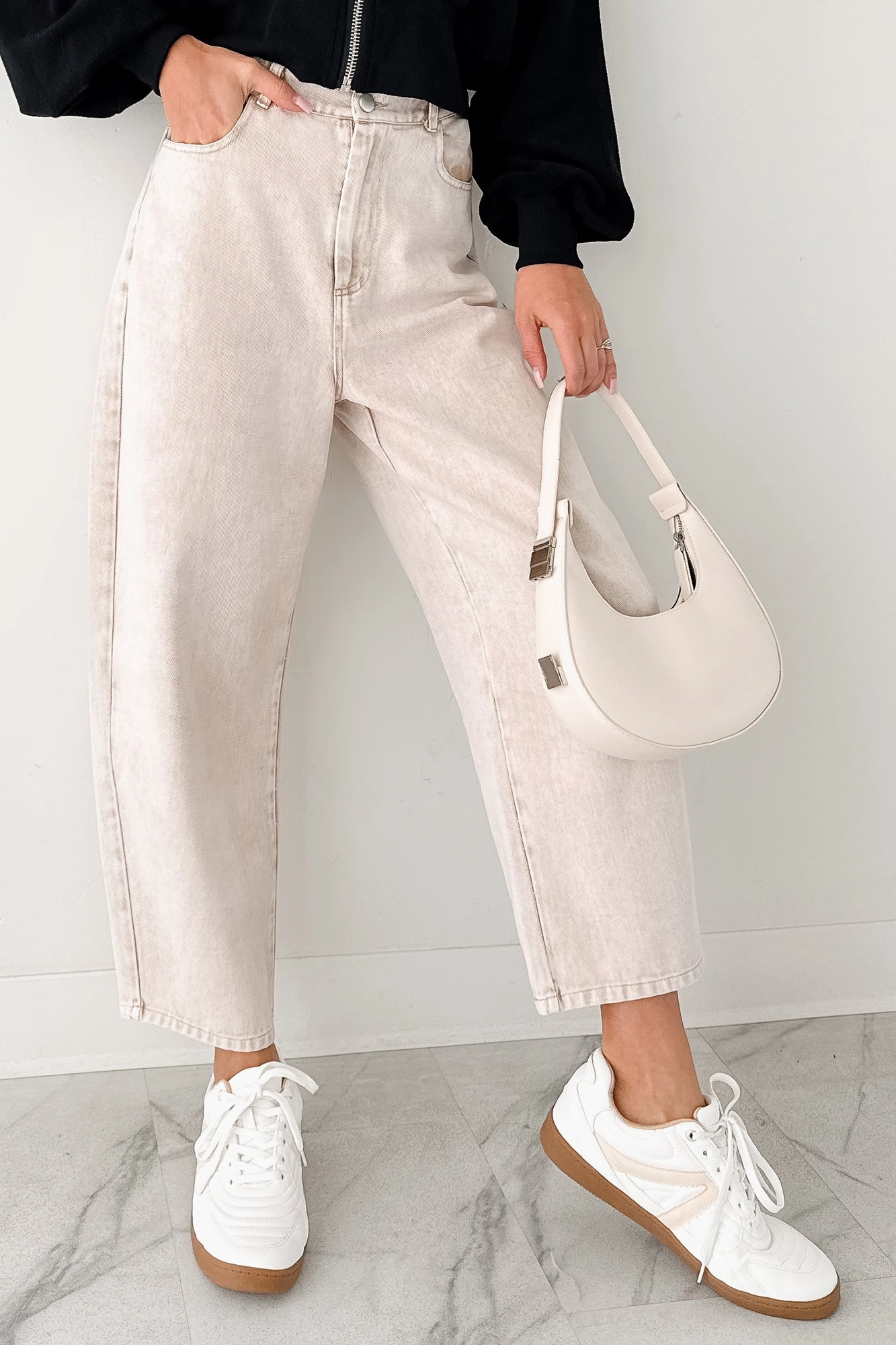 Calloway High Rise Barrel Jeans (Washed Ecru)