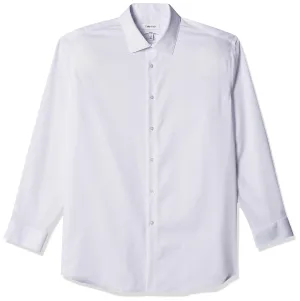 Calvin Klein Men's Regular Fit Non Iron Herringbone Spread Collar Dress Shirt, White/Blue, 16.5" Neck 36"-37" Sleeve