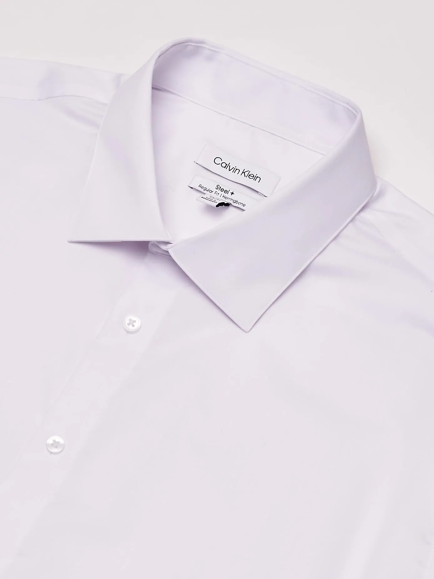 Calvin Klein Men's Regular Fit Non Iron Herringbone Spread Collar Dress Shirt, White/Blue, 16.5" Neck 36"-37" Sleeve