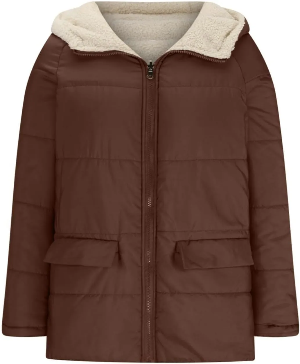 Canbebig Women's Quilted Winter Coats Hooded Fleece Jacket Warm Reversible Sherpa-Lined Jackets Full Zip Puffer Hoodies Coat