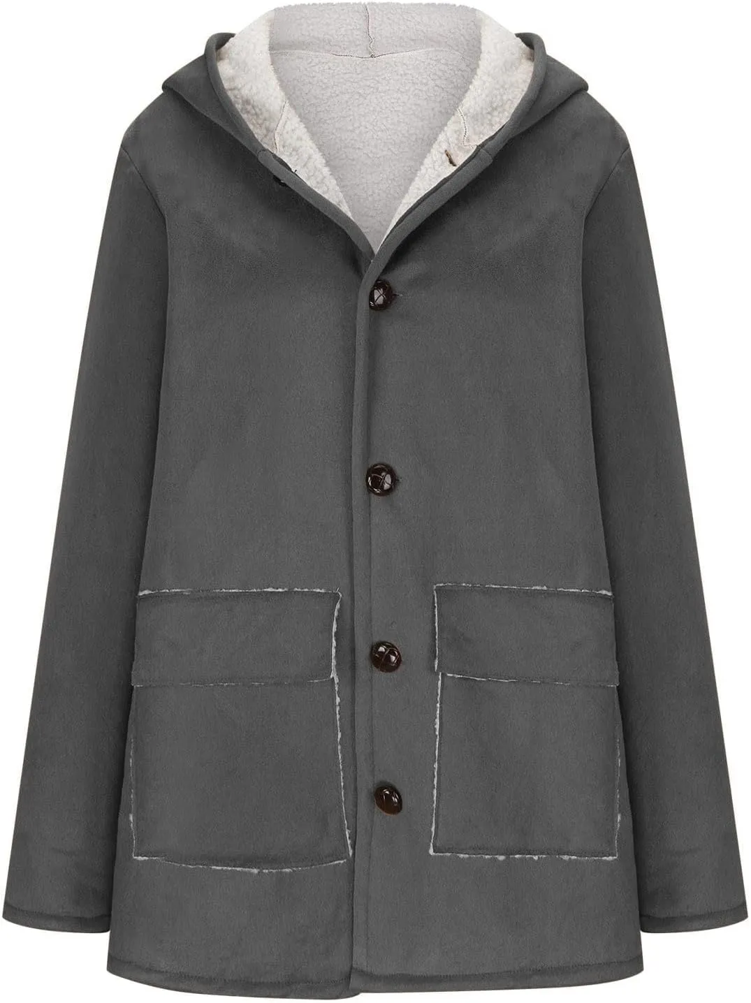 Canbebig Women's Retro Sherpa Lined Suede Leather Longline Coat Winter Warm Hooded Fleece Jacket Outerwear Overcoat Pockets