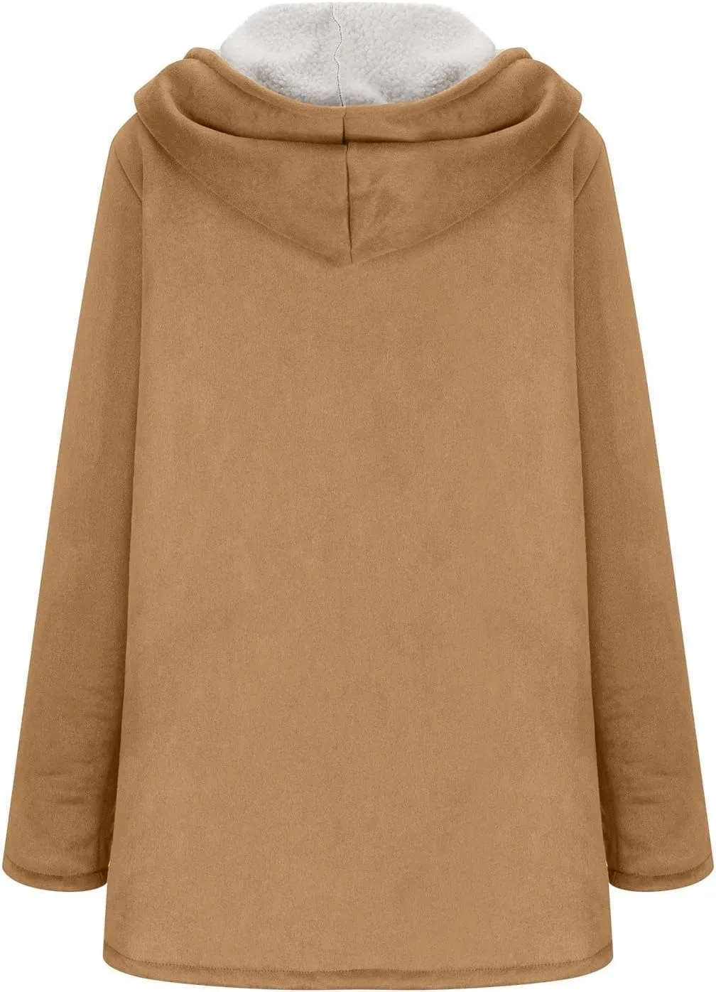 Canbebig Women's Retro Sherpa Lined Suede Leather Longline Coat Winter Warm Hooded Fleece Jacket Outerwear Overcoat Pockets
