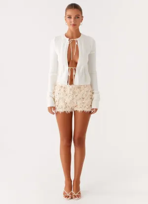 Candy Sequin Mini Shorts - White Candy Sequin Mini Shorts - White