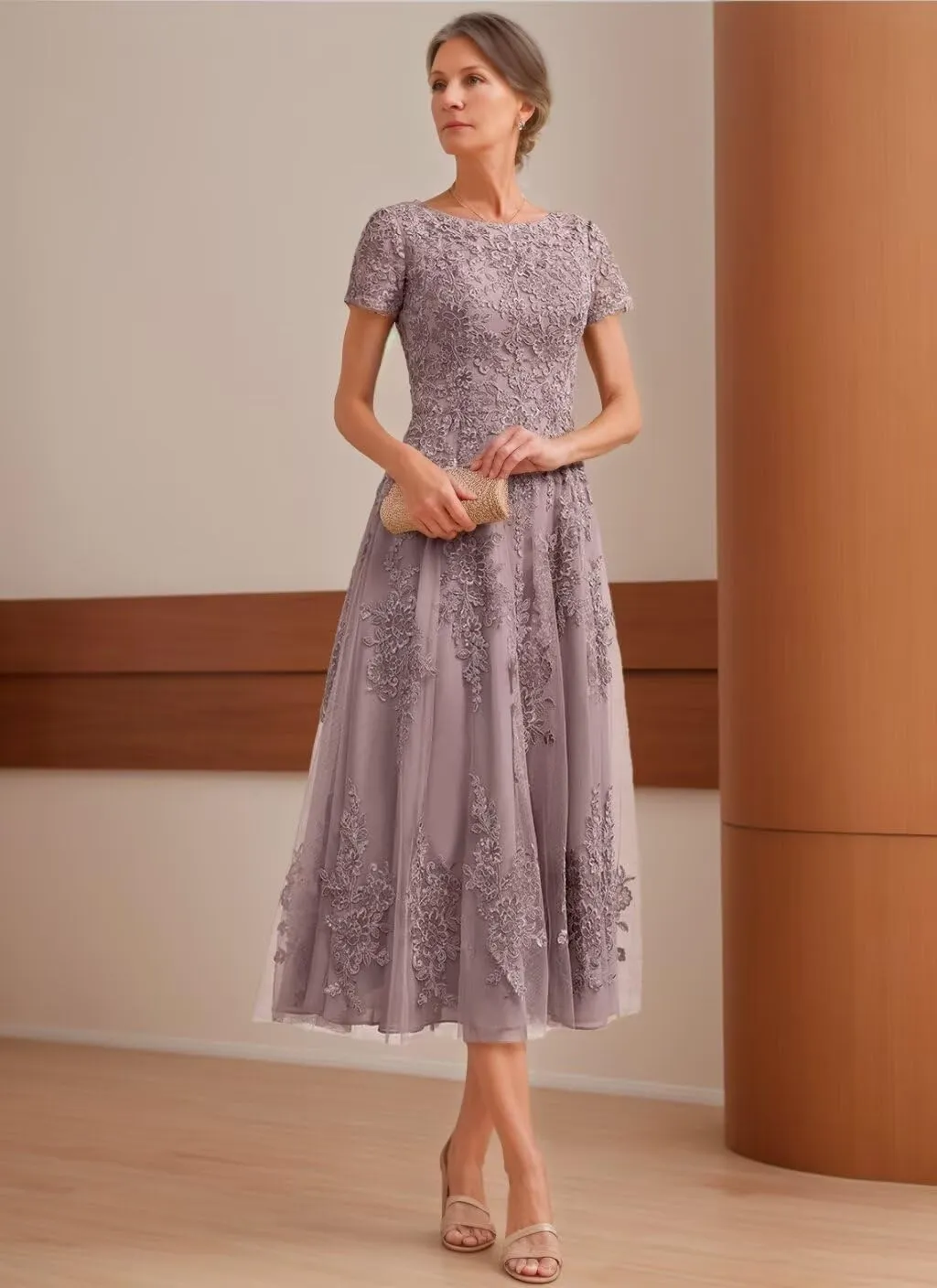 Cap Sleeve Chiffon Mother of The Bride Dresses for Wedding Tea Length Applique Mother of The Groom Dresses for Women