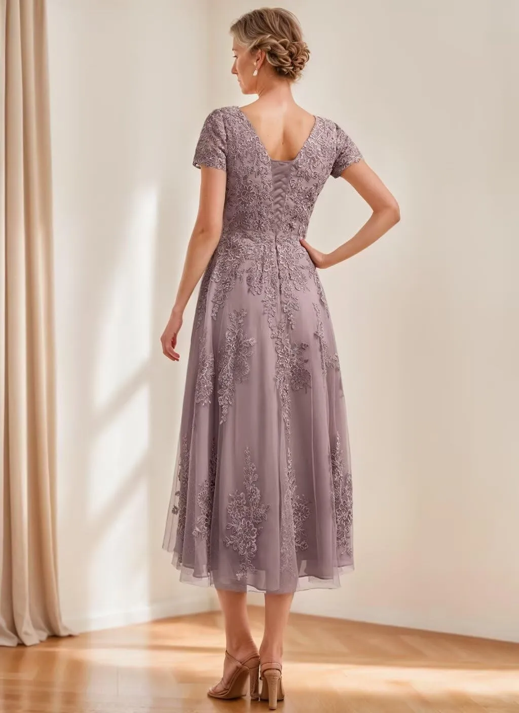 Cap Sleeve Chiffon Mother of The Bride Dresses for Wedding Tea Length Applique Mother of The Groom Dresses for Women
