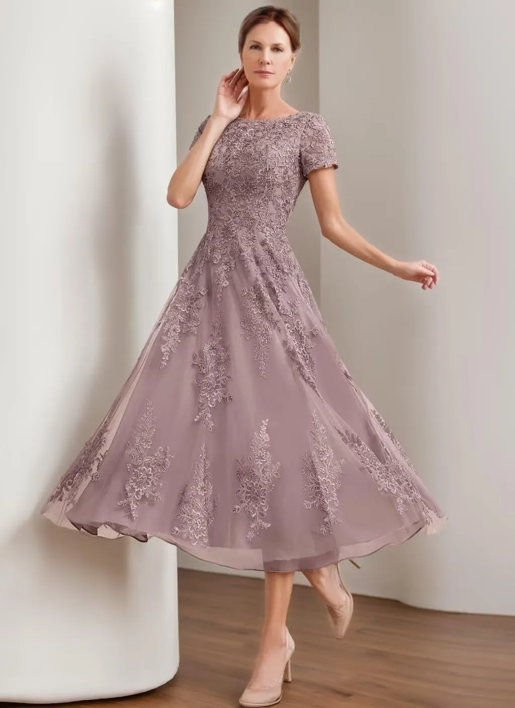 Cap Sleeve Chiffon Mother of The Bride Dresses for Wedding Tea Length Applique Mother of The Groom Dresses for Women