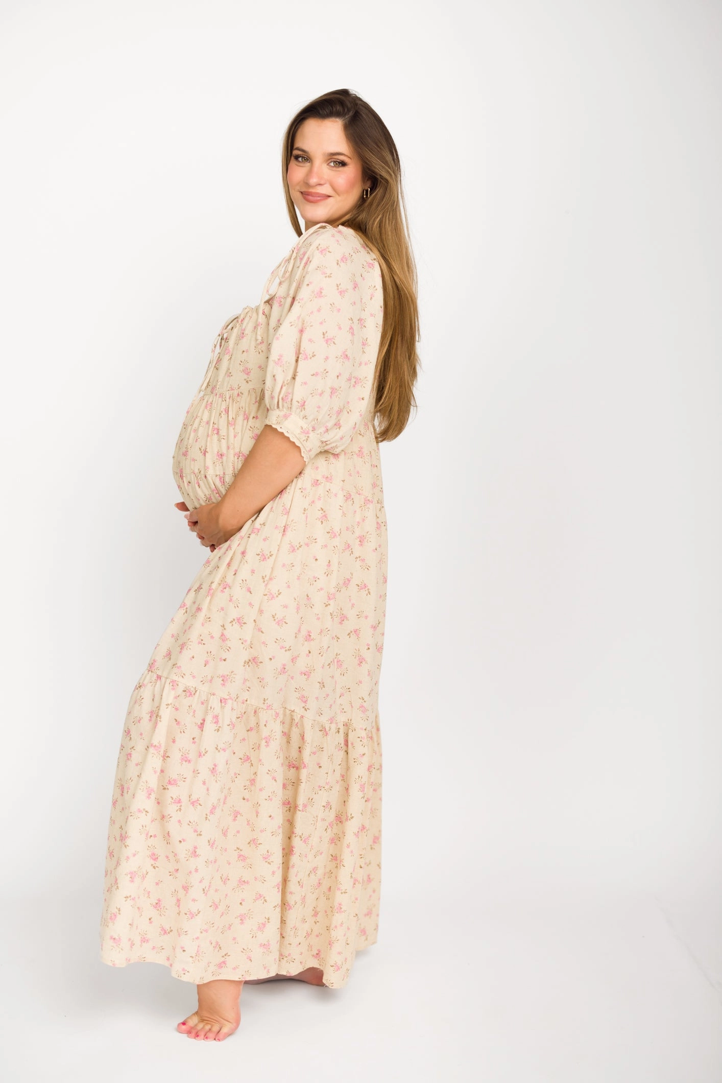 Cara 100% Cotton Maxi Dress in Pink/Brown Floral *Final-Sale*