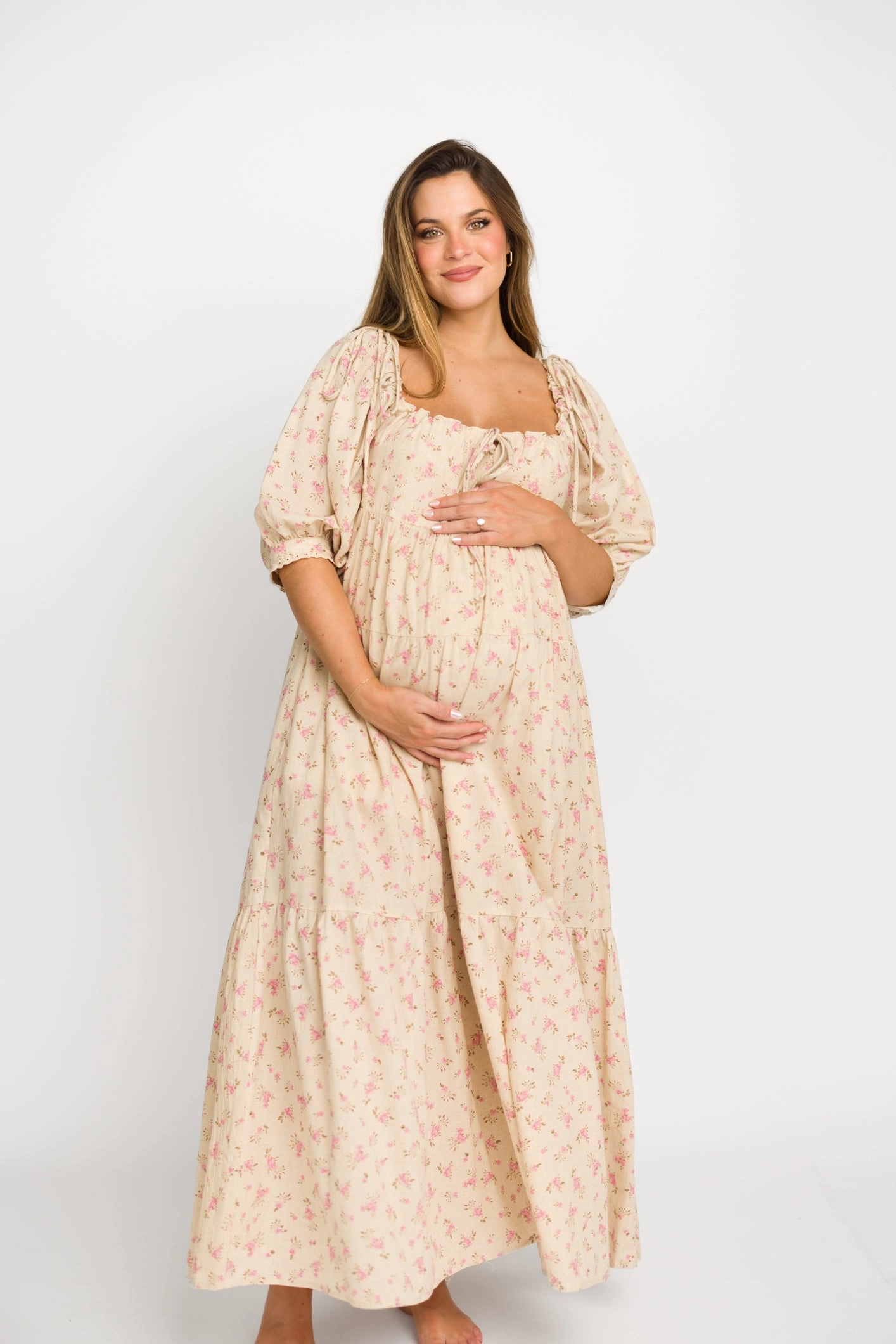 Cara 100% Cotton Maxi Dress in Pink/Brown Floral *Final-Sale*