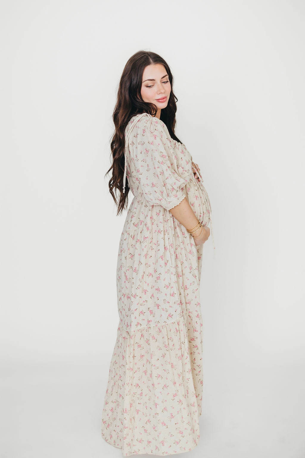 Cara 100% Cotton Maxi Dress in Pink/Brown Floral *Final-Sale*
