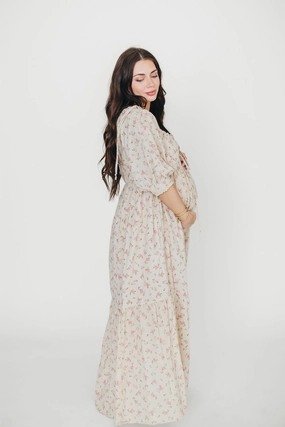 Cara 100% Cotton Maxi Dress in Pink/Brown Floral *Final-Sale* Cara 100% Cotton Maxi Dress in Pink/Brown Floral *Final-Sale*