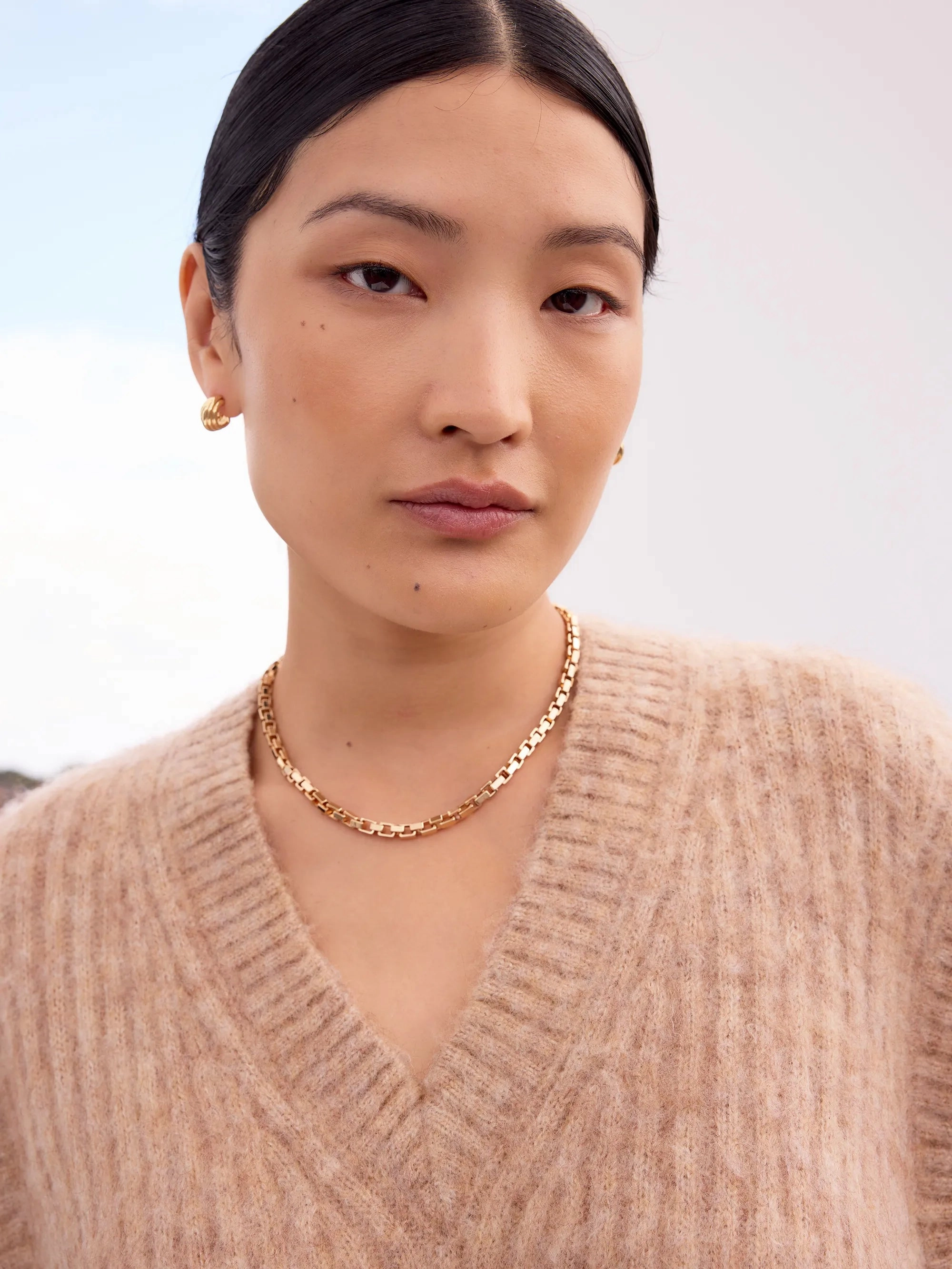 Caramel V-Neck Knit Vest with Wool and Alpaca