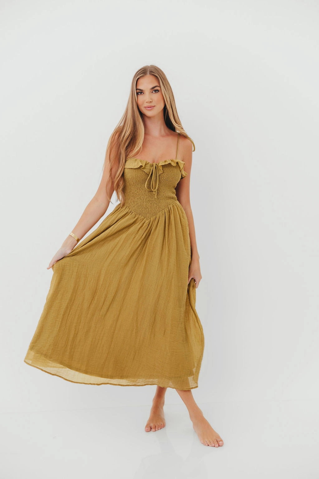 Carine Midi Dress in Avocado