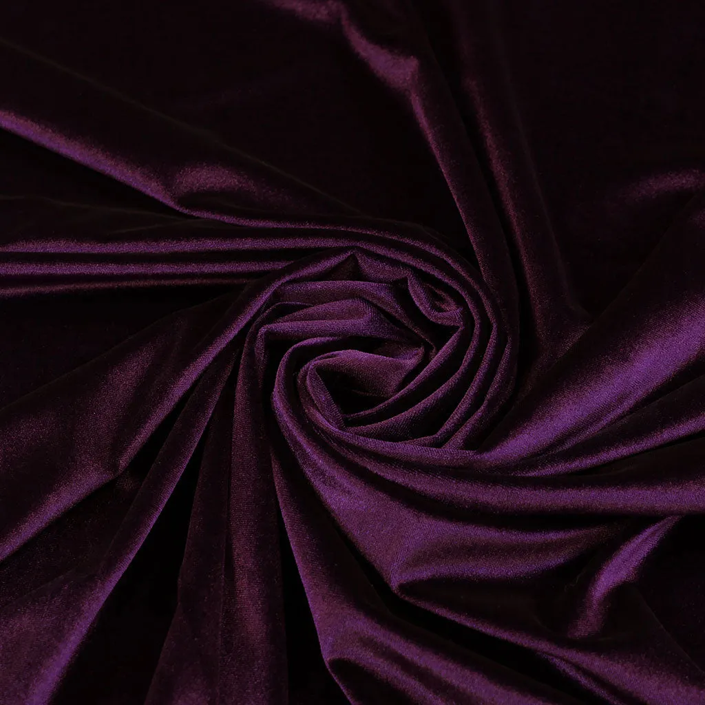 Carlotta Purple Stretch Panne Velvet Jersey Fabric from John Kaldor Sample