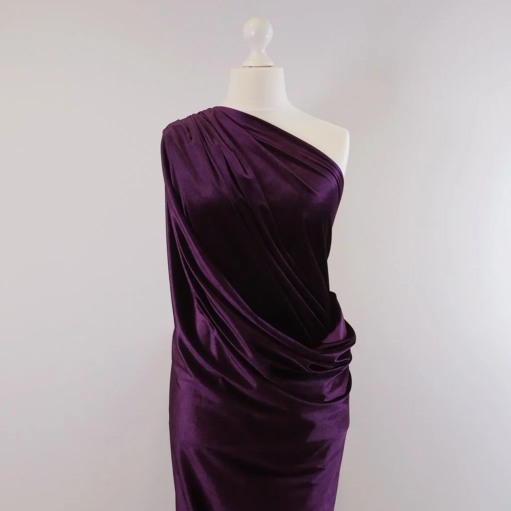 Carlotta Purple Stretch Panne Velvet Jersey Fabric from John Kaldor Sample