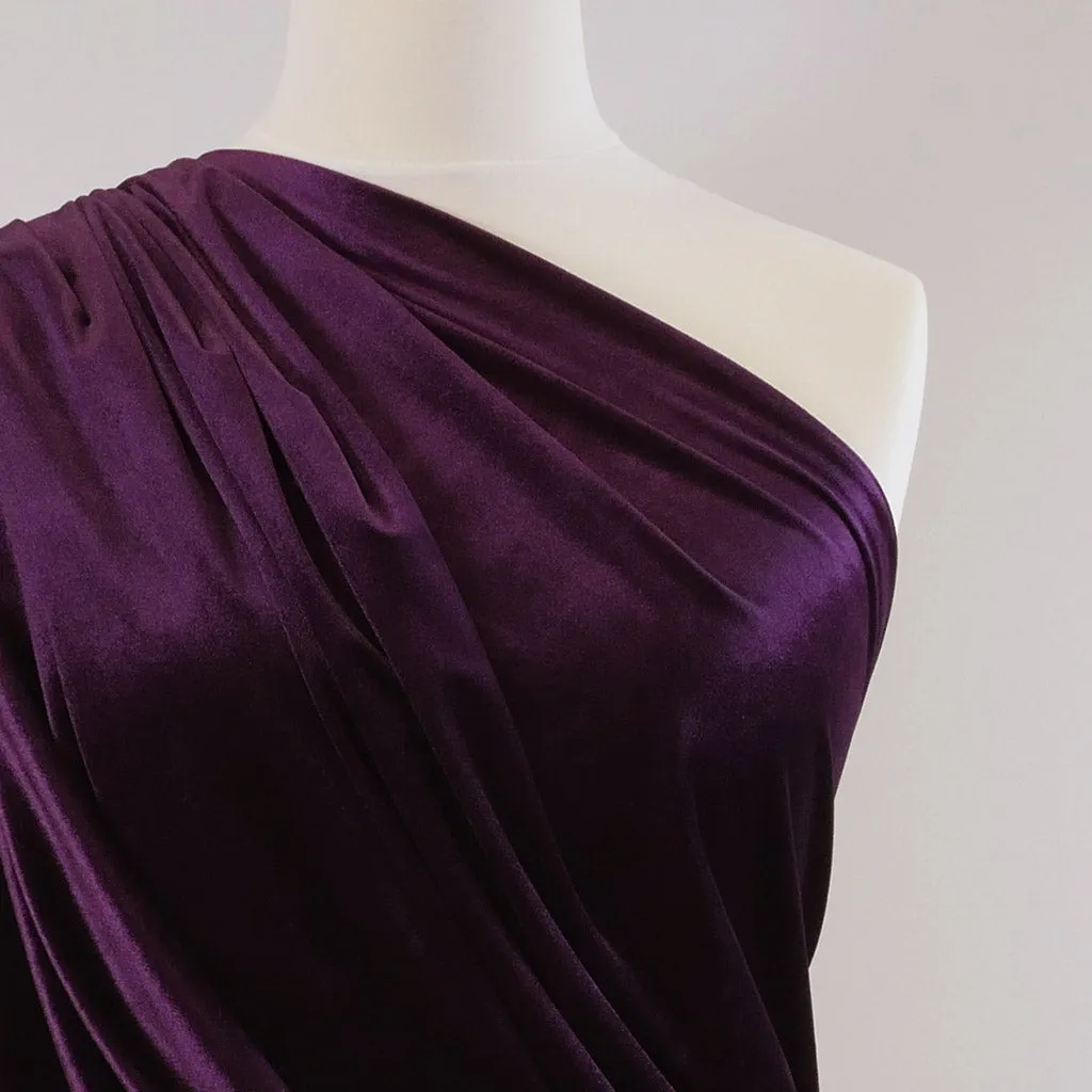 Carlotta Purple Stretch Panne Velvet Jersey Fabric from John Kaldor Sample