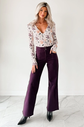 Carlotta High Rise Wide Leg Mica Denim Jeans (Plum) Carlotta High Rise Wide Leg Mica Denim Jeans (Plum)
