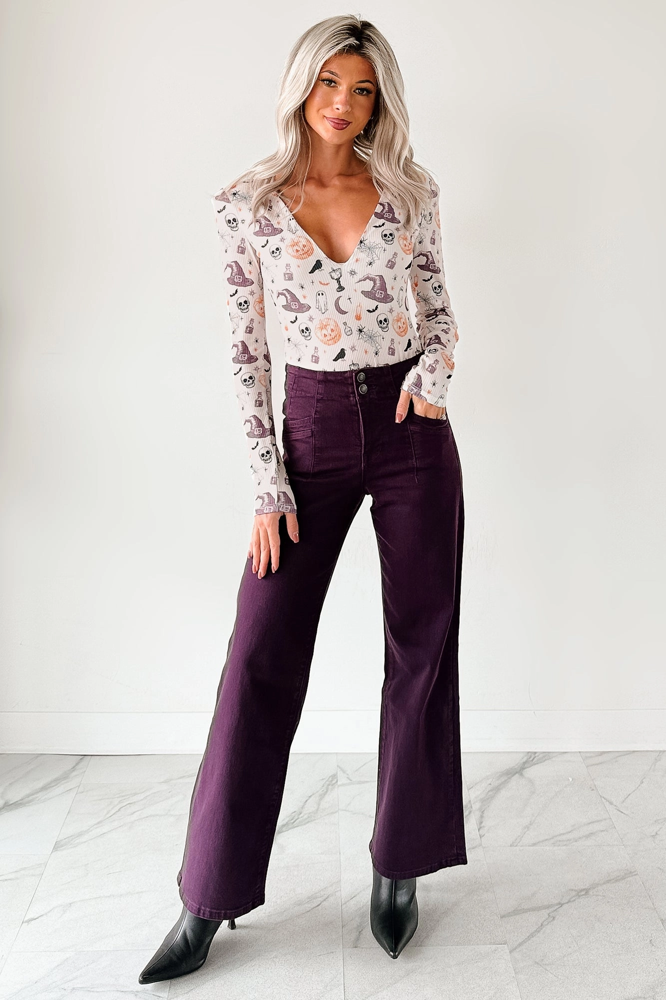Carlotta High Rise Wide Leg Mica Denim Jeans (Plum)