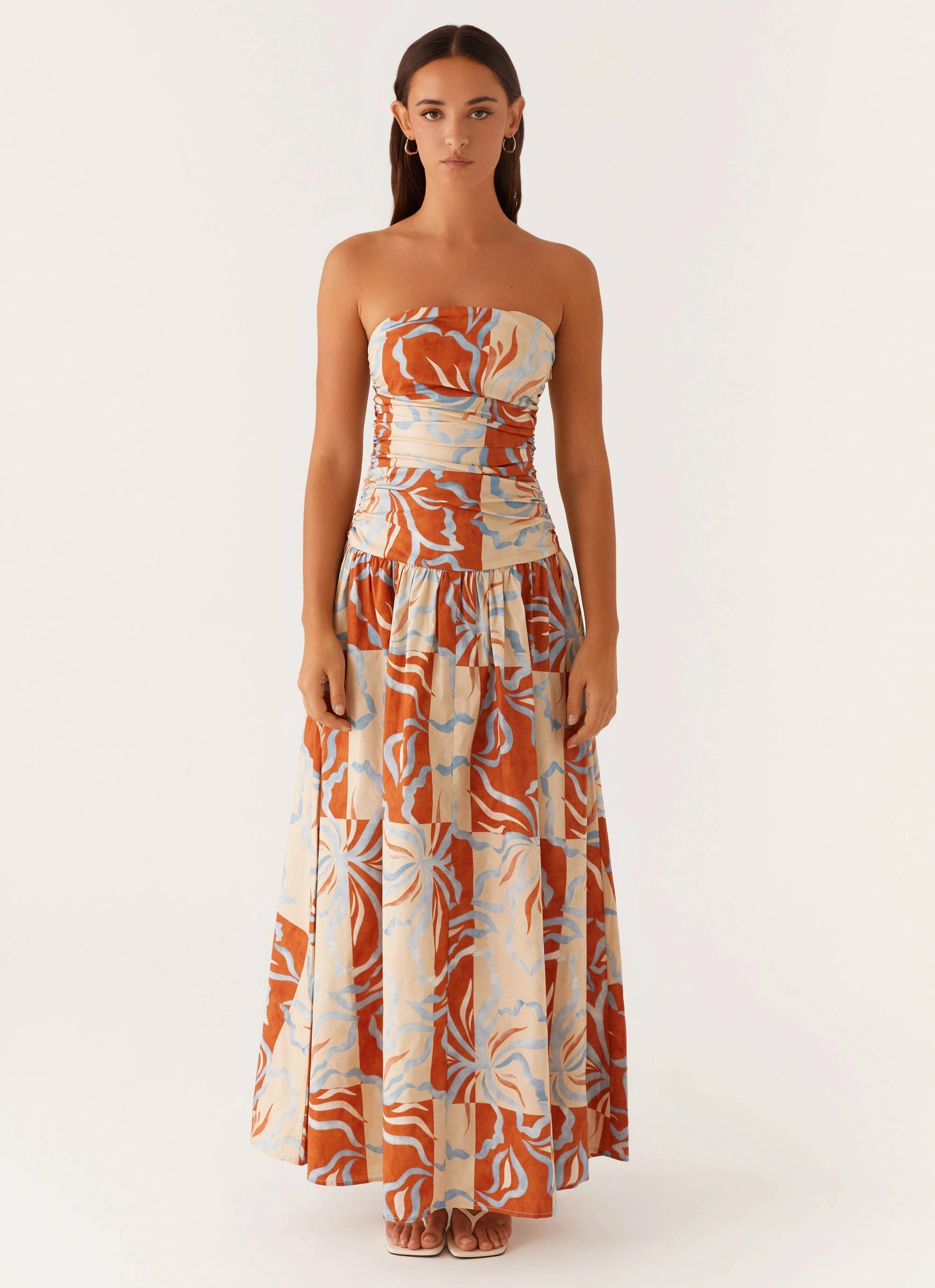 Carmel Maxi Dress - Orange Blue Floral