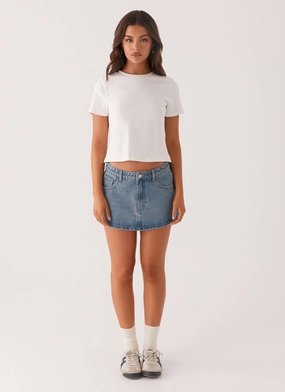 Carrie Denim Mini Skirt - Washed Indigo Carrie Denim Mini Skirt - Washed Indigo