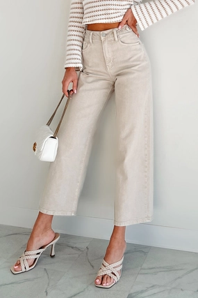 Caruso High Rise Wide Leg Kancan Crop Jeans (Taupe) Caruso High Rise Wide Leg Kancan Crop Jeans (Taupe)
