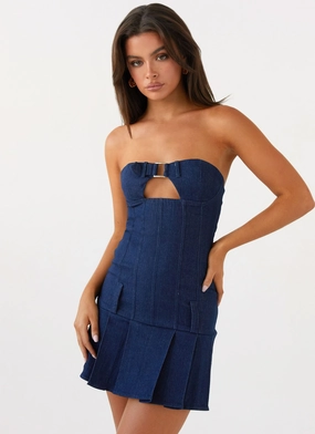 Case Closed Mini Dress - Dark Indigo Case Closed Mini Dress - Dark Indigo