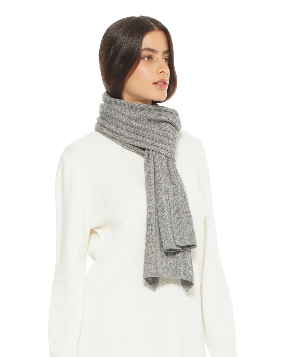 Cashmere & Wool Chunky Ribbed Scarf Dark Grey