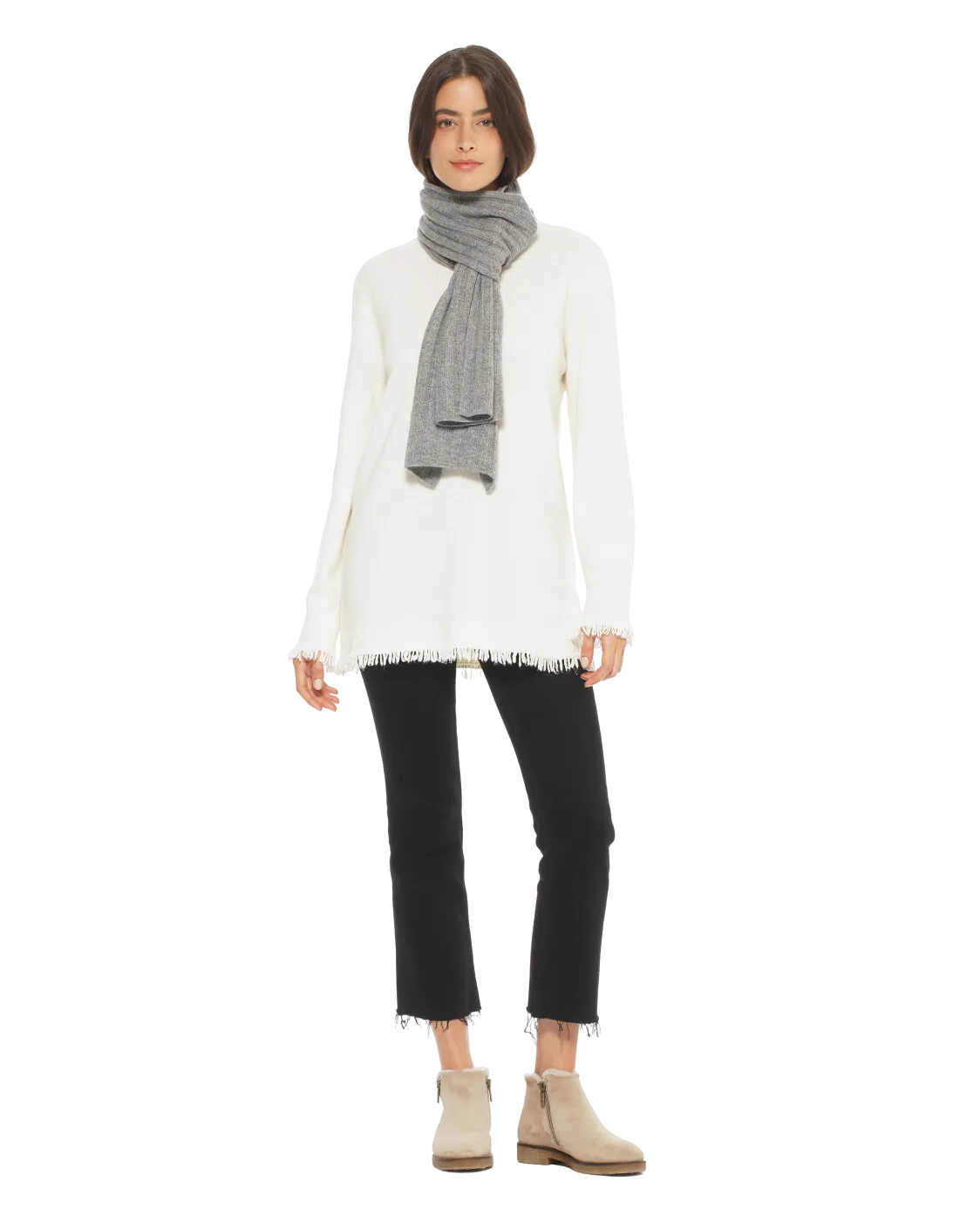 Cashmere & Wool Chunky Ribbed Scarf Dark Grey