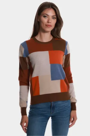 Cashmere Patchwork Crew Neck Pullover