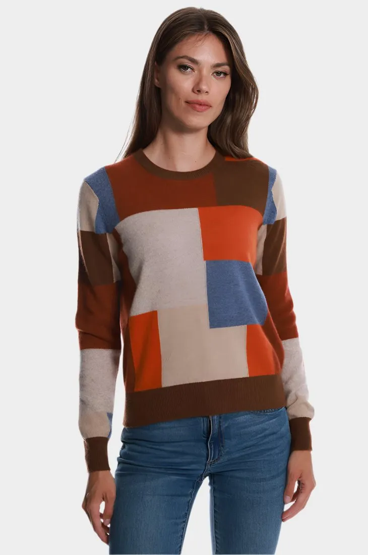 Cashmere Patchwork Crew Neck Pullover